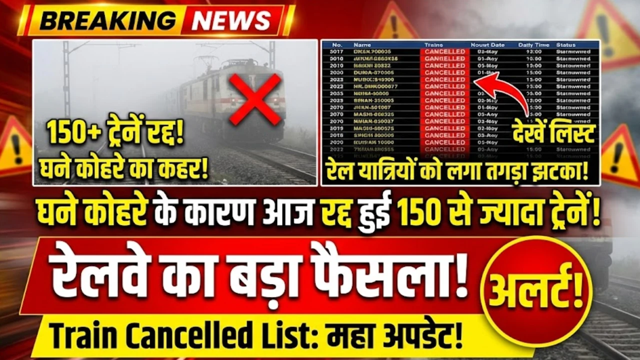 रेल यात्रियों को लगा तगड़ा झटका, घने कोहरे के कारण आज रद्द हुई 150 से ज्यादा ट्रेनें, देखें लिस्ट :Train Cancelled List